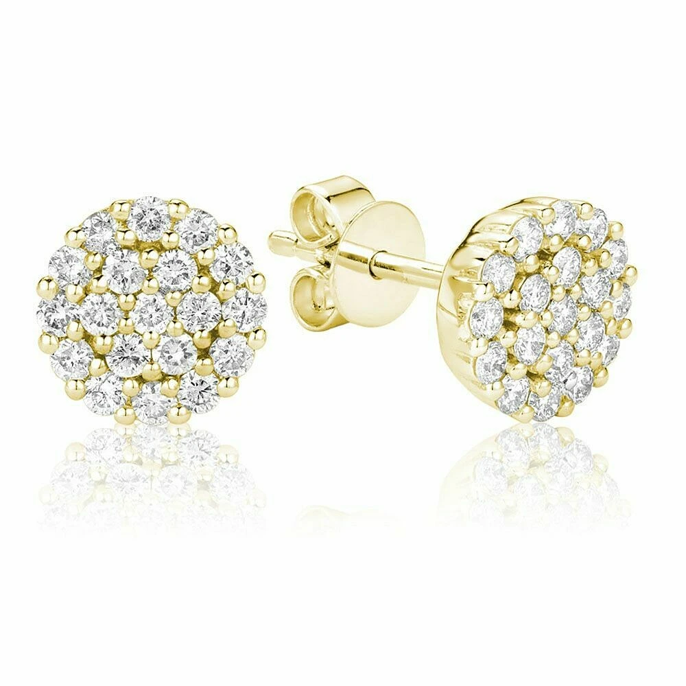Round Pavé Diamond Stud Earrings 0.50CTDI Yellow Gold