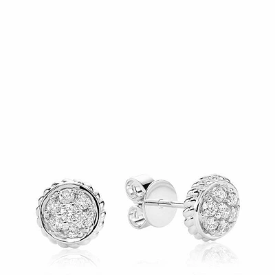 Round Milgrain Diamond Stud Earrings White Gold