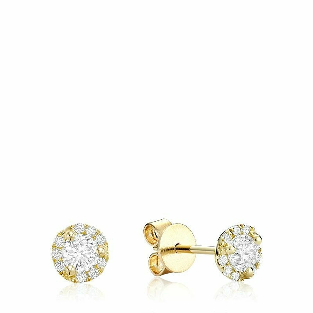 Martini Cup Diamond Halo Stud Earrings 0.15CTDI Yellow Gold