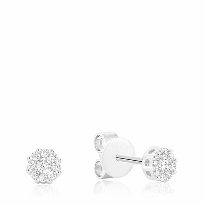 Cluster Diamond Stud Earrings 0.15CTDI White Gold