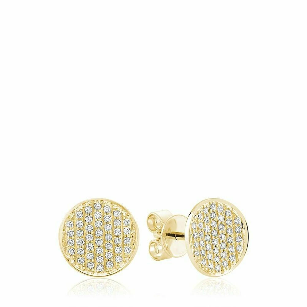 Curved Disk Diamond Stud Earrings Yellow Gold