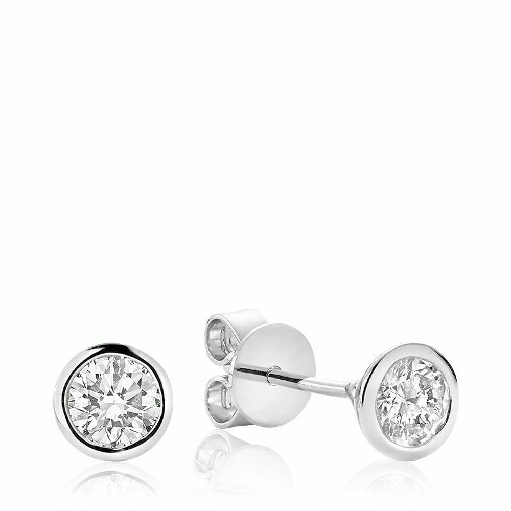 Diamond & Bezel Stud Earrings 0.10CTDI White Gold