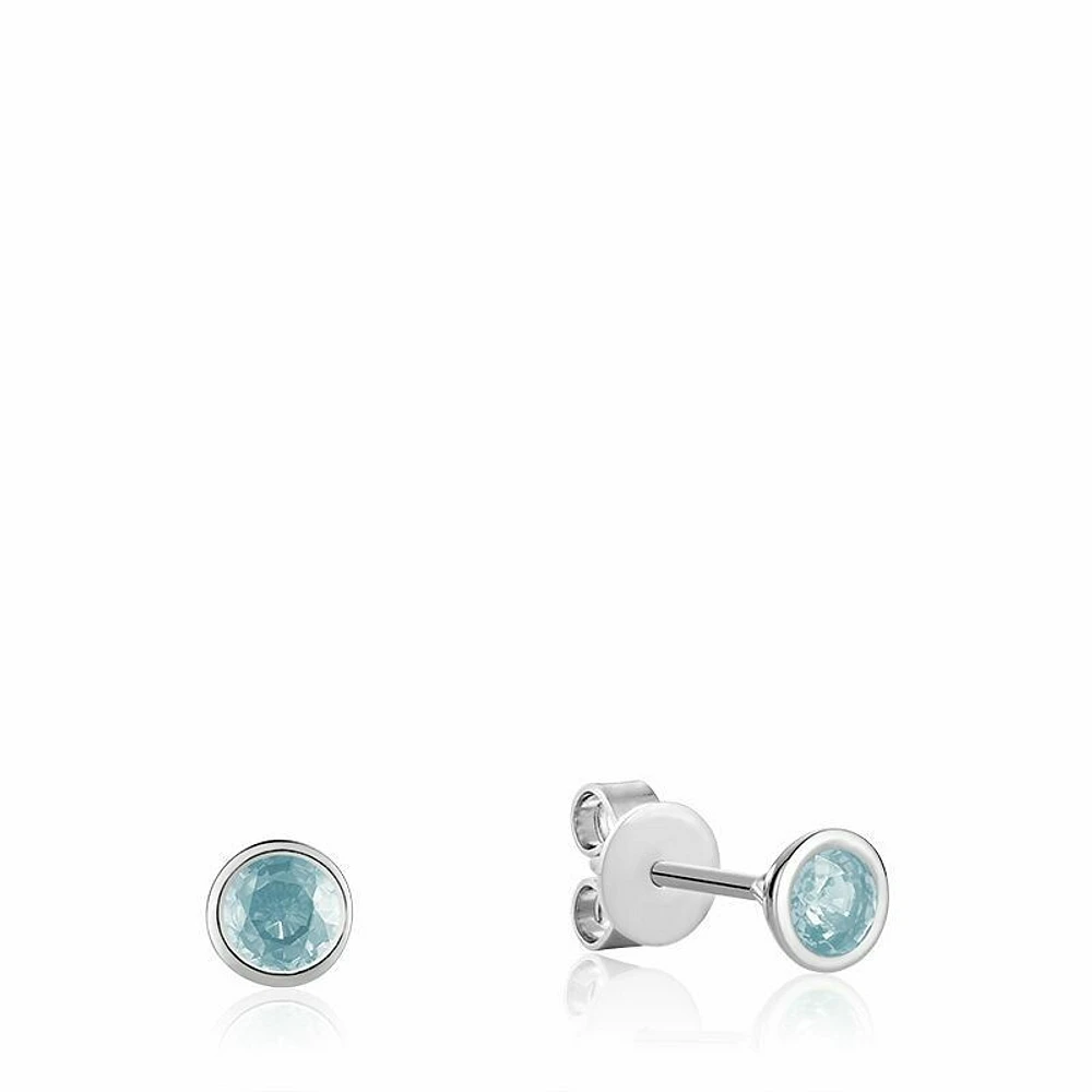 Bezel Set Aquamarine Stud Earrings White Gold