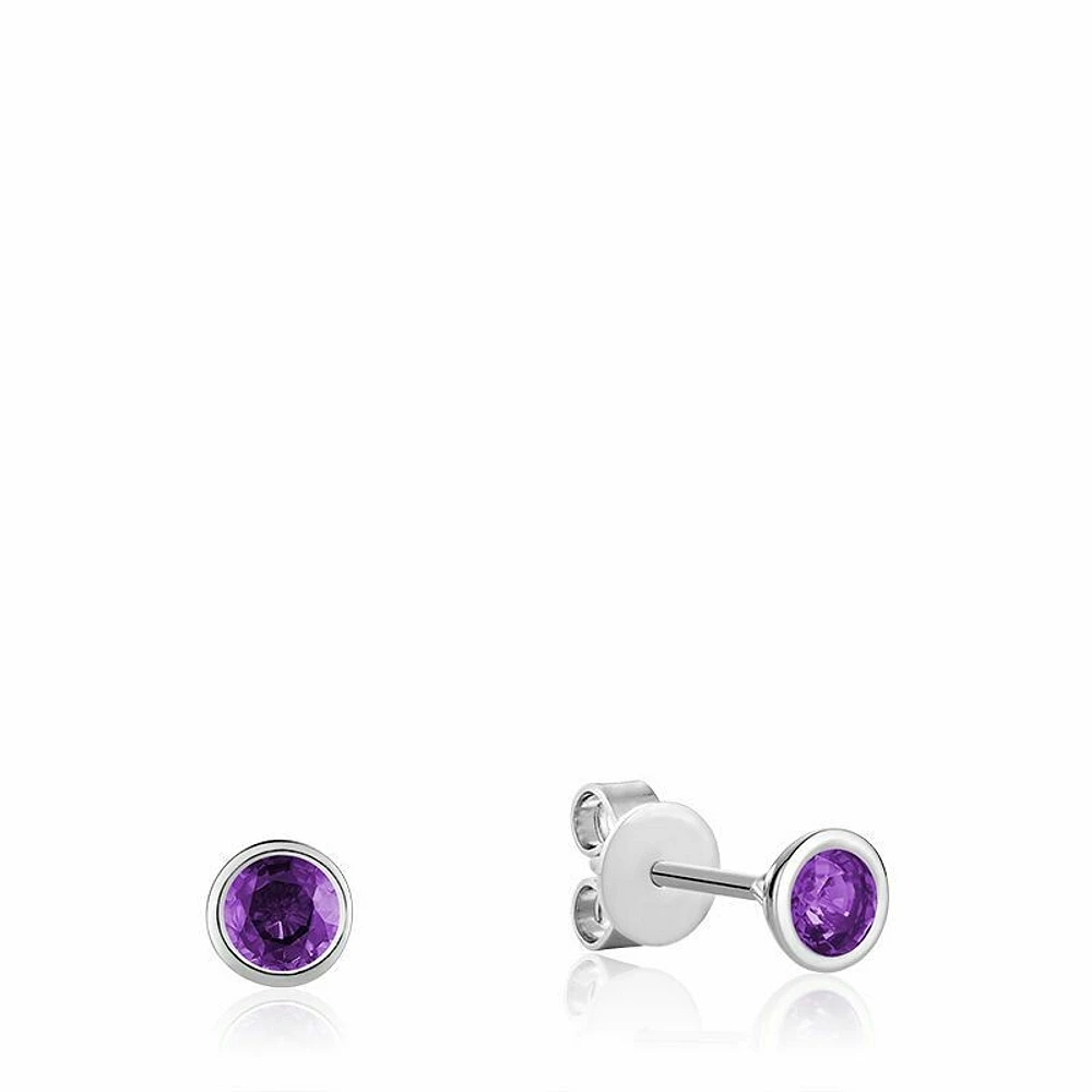Bezel Set Amethyst Stud Earrings White Gold