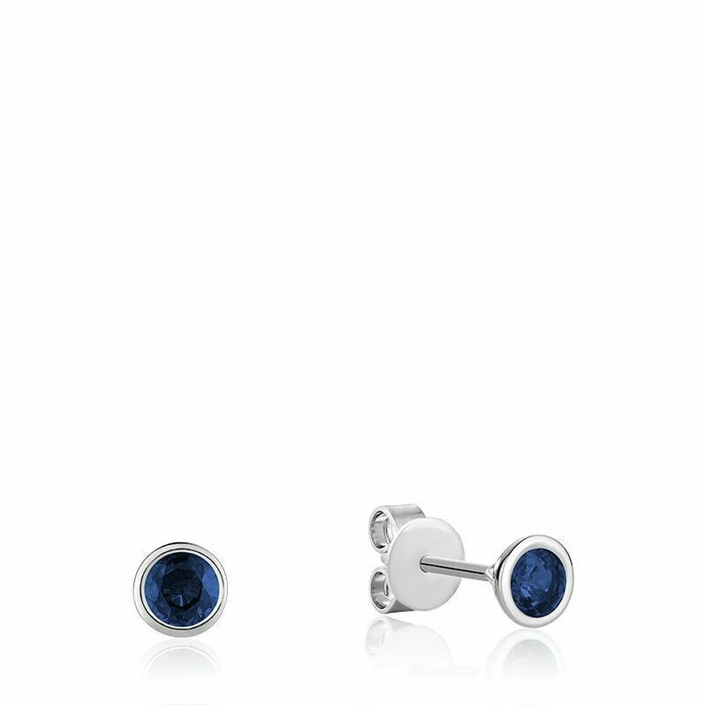 Bezel Set Blue Sapphire Stud Earrings White Gold