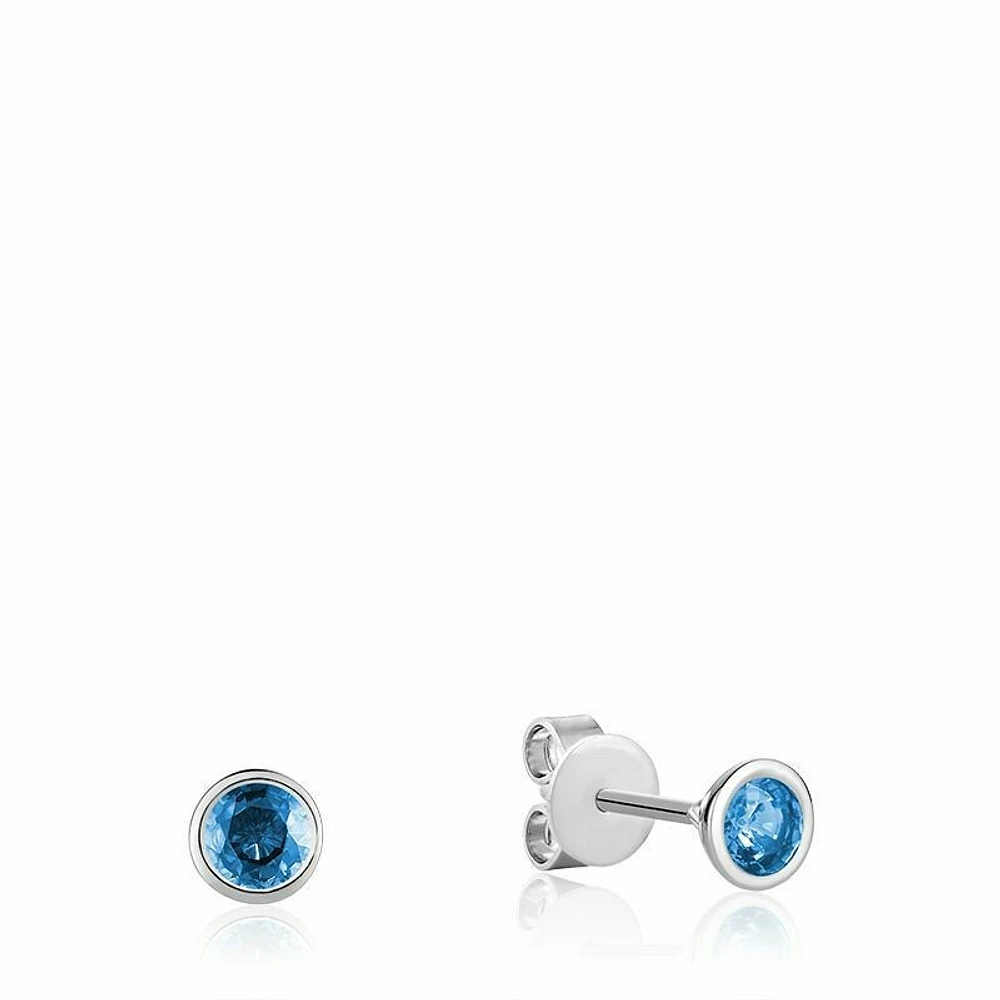 Bezel Set Blue Topaz Stud Earrings Gold