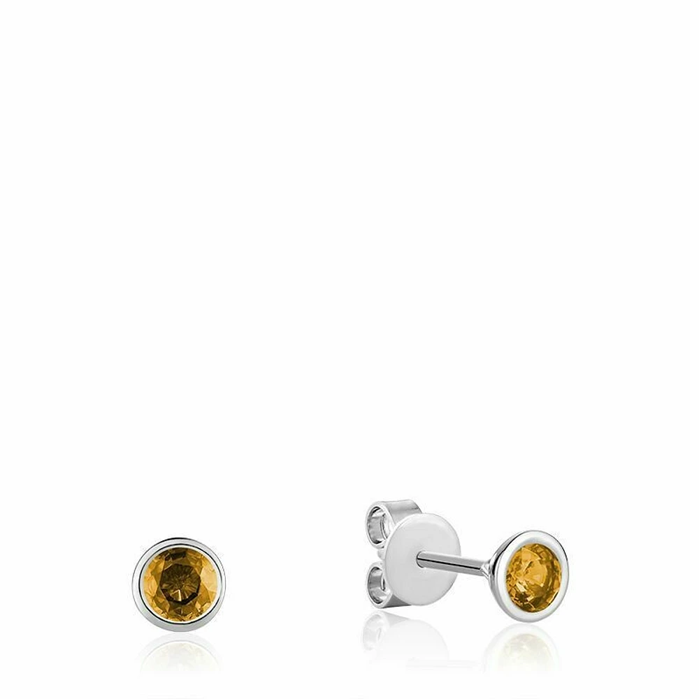 Bezel Set Citrine Stud Earrings White Gold