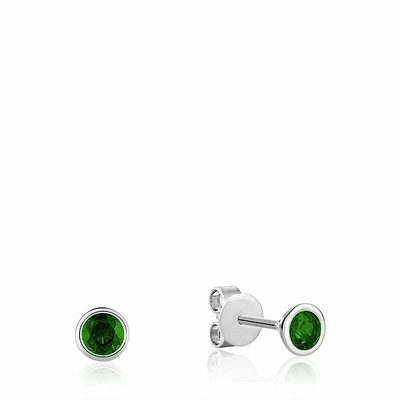 Bezel Set Emerald Stud Earrings White Gold