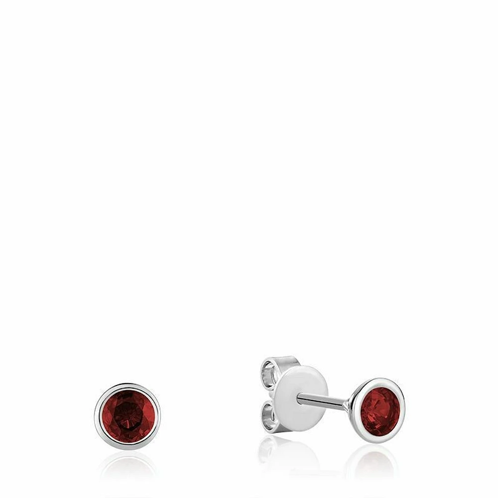 Bezel Set Garnet Stud Earrings White Gold