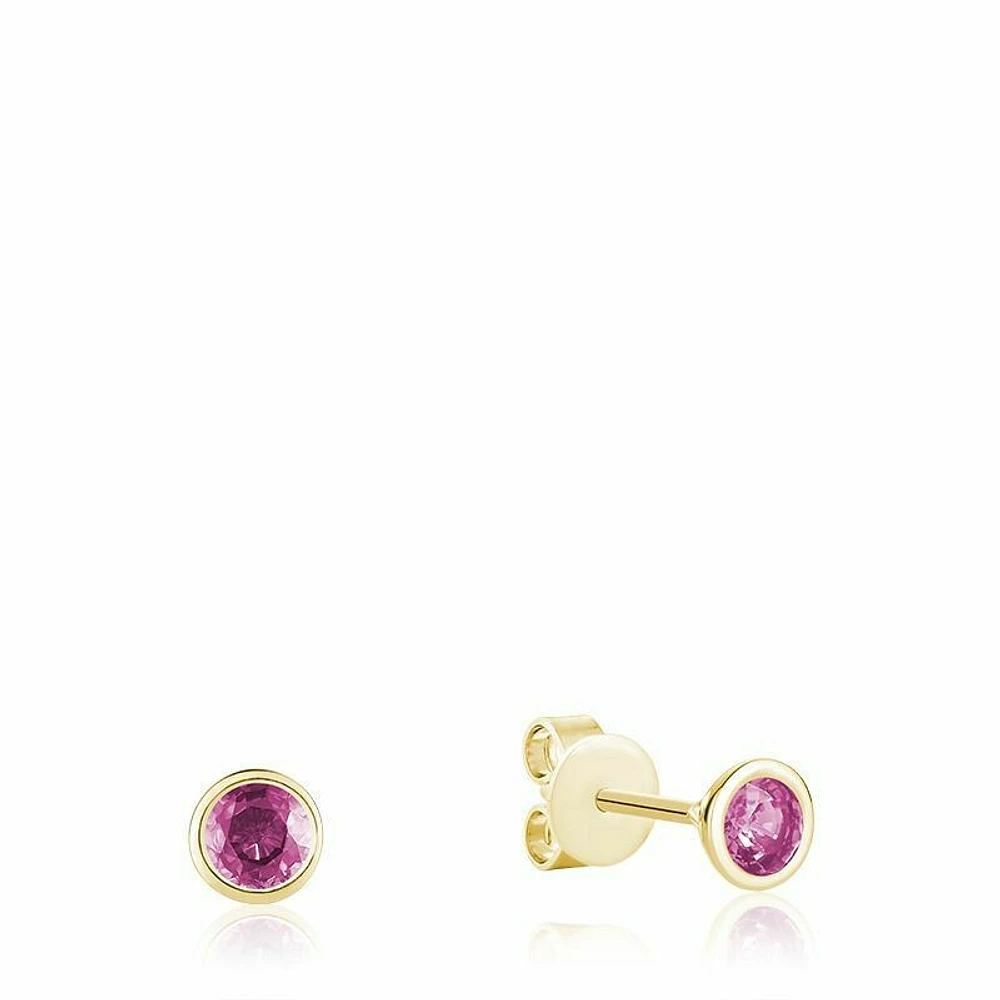 Bezel Set Pink Topaz Stud Earrings Yellow Gold