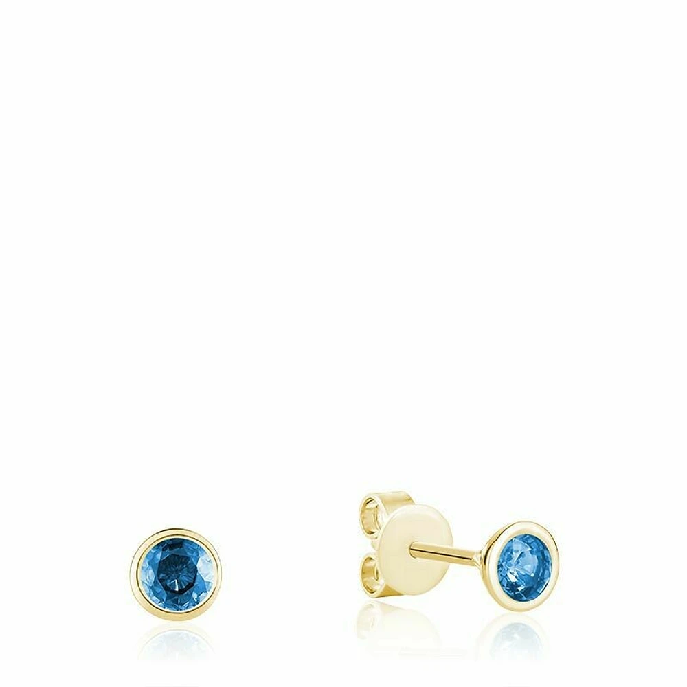 Bezel Set Blue Topaz Stud Earrings Yellow Gold