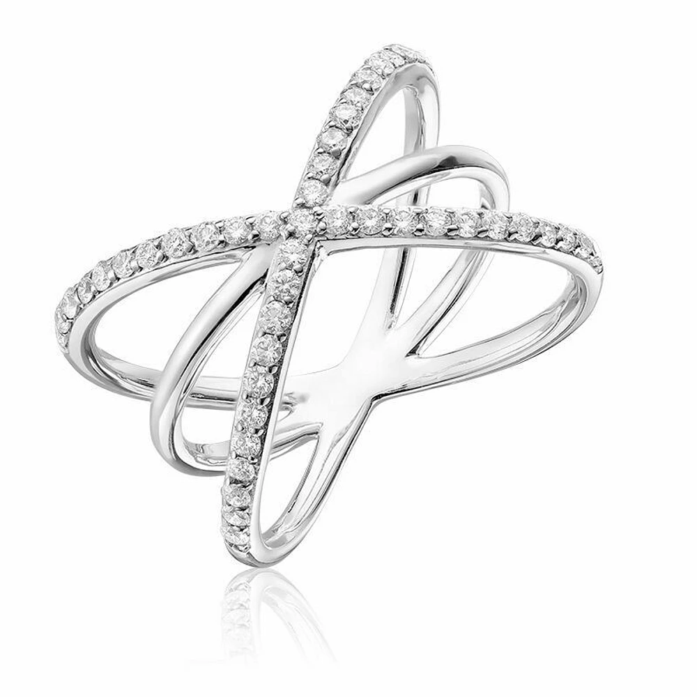 Double Diamond Crossover Ring White Gold