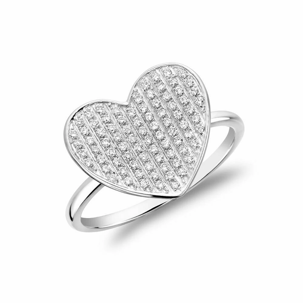 Curved Heart-Shaped Diamond Ring White Gold