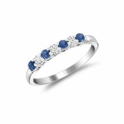 Semi Eternity Blue Sapphire & Diamond Ring White Gold