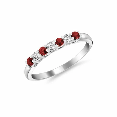 Semi Eternity Ruby & Diamond Ring White Gold