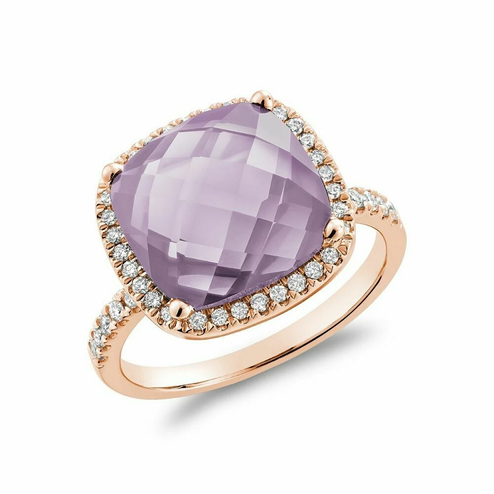 Cushion Cut Pink Amethyst & Diamond Halo Ring White Gold