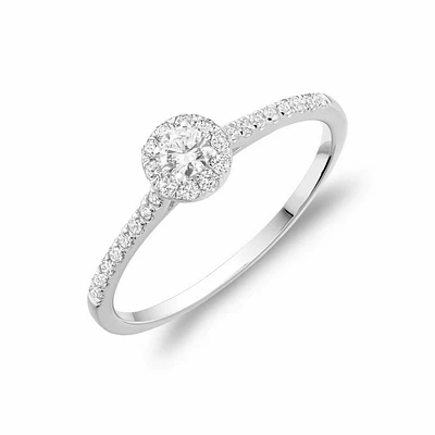 Round Diamond Halo Engagement Ring White Gold