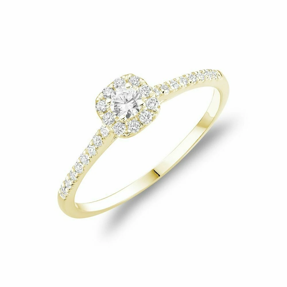 Cushion Diamond Halo Engagement Ring Yellow Gold