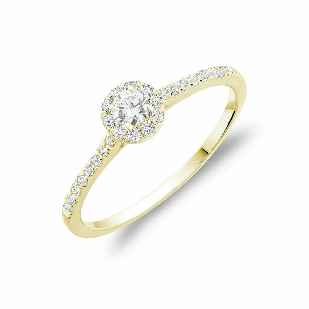 Round Diamond Halo Engagement Ring Yellow Gold