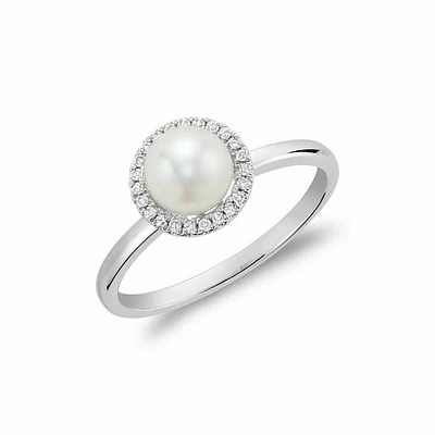 Freshwater Pearl & Diamond Ring 6MM White Gold