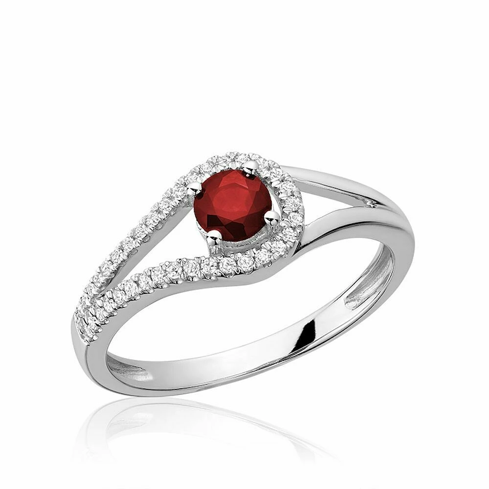 Split Shank Ruby & Diamond Ring White Gold