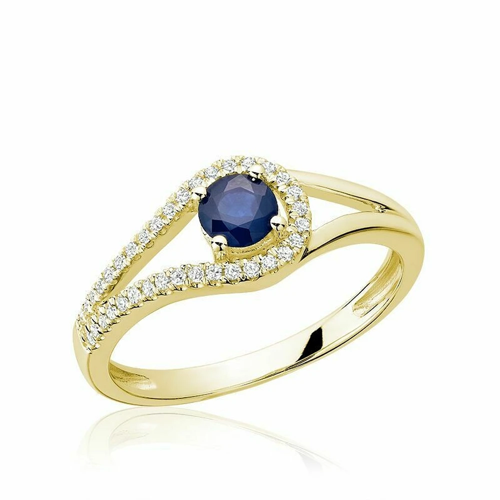 Split Shank Blue Sapphire & Diamond Ring Yellow Gold