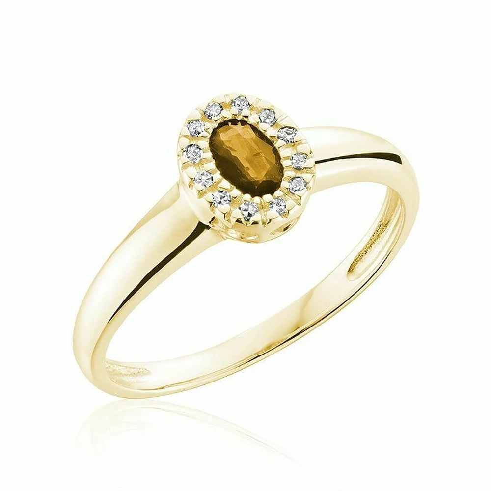 Oval Citrine & Diamond Halo Ring Yellow Gold