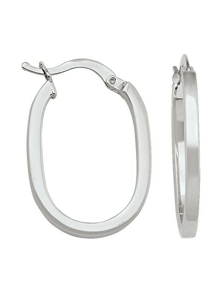 White Gold Oval Square Tube Earring 14KT