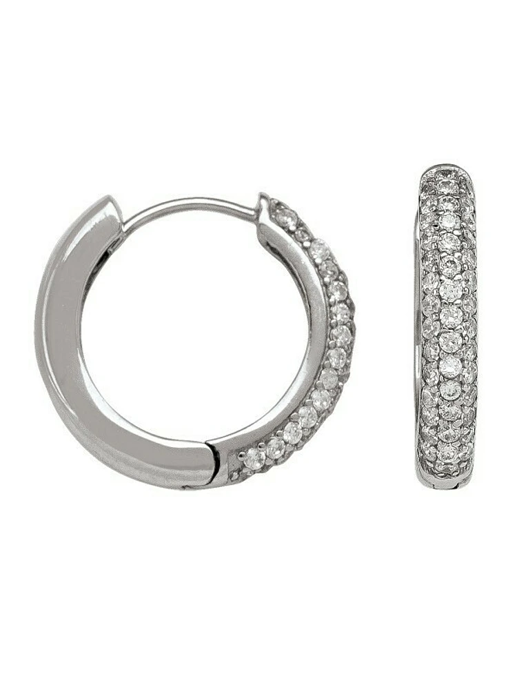 White Gold CZ Huggie Hoop Earring 10KT