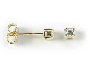 10K 3MM Yellow Gold Round Cubic Stud Earrings