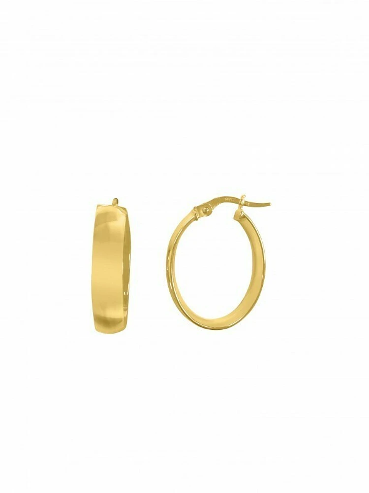 Yellow Gold Oval Domed Hoop Earring 14KT