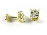 10K 6MM Gold Princess Square Cubic Stud Earrings