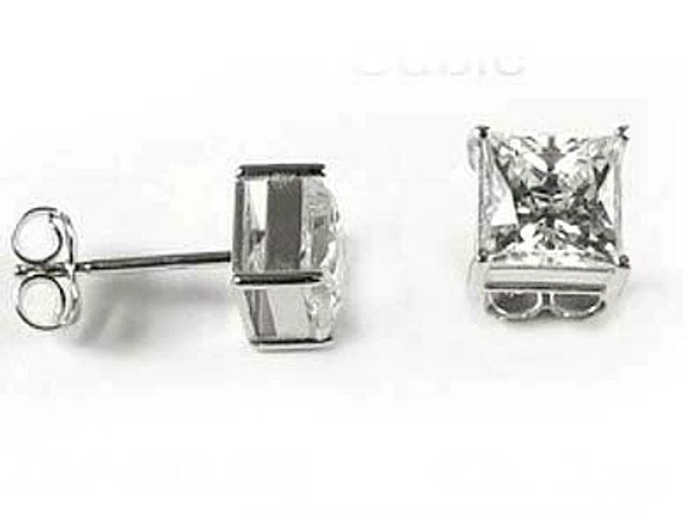 10K 6MM White Gold Princess Square Cubic Stud Earrings