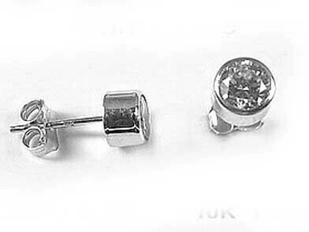 10K 6MM White Gold Bezel Round Cubic Stud Earrings