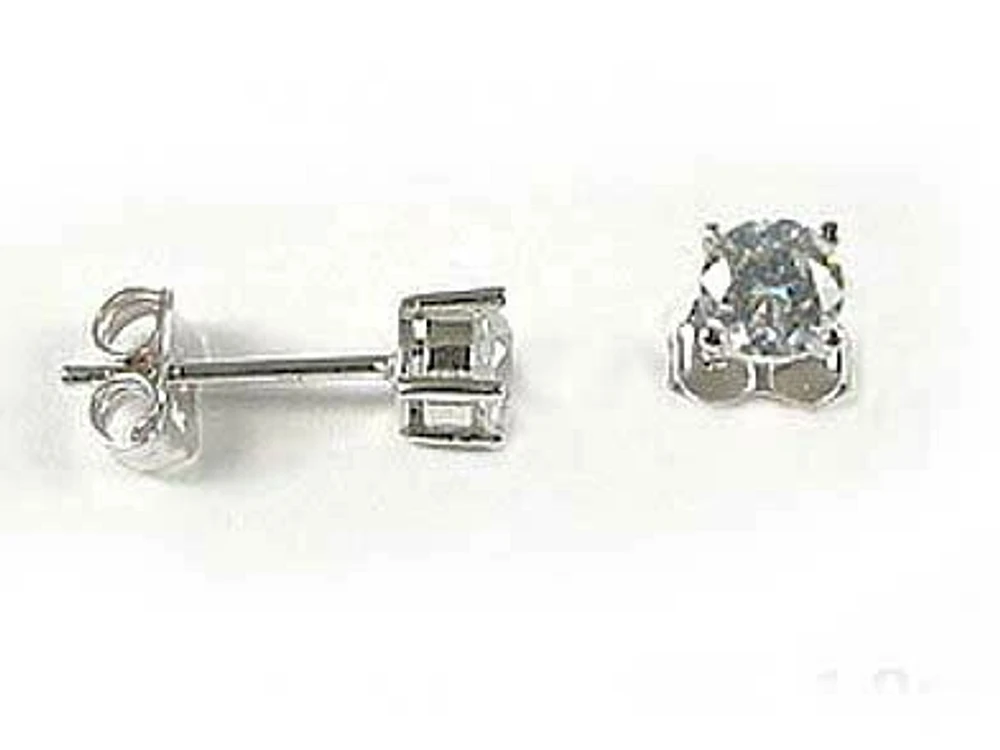 10K 4MM White Gold Round Cubic Stud Earrings
