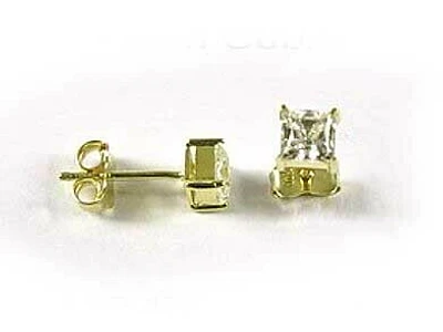 10K 4MM Yellow Gold Princess Square Cubic Stud Earrings
