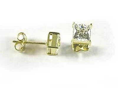 10K 5MM Yellow Gold Princess Square Cubic Stud Earrings