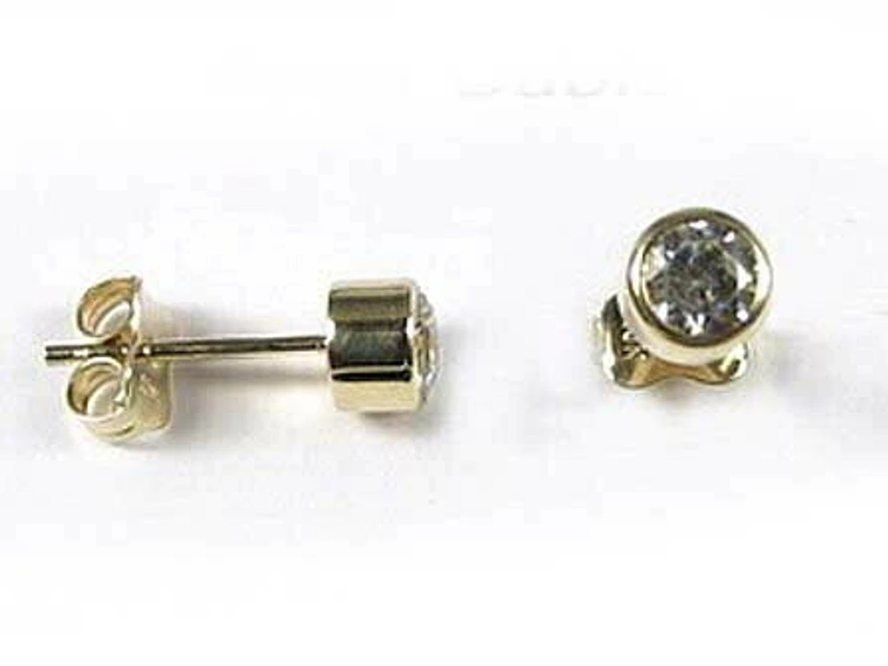 10K 4MM Gold Bezel Round Cubic Stud Earrings