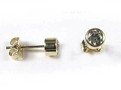 10K 4MM Yellow Gold Bezel Round Cubic Stud Earrings