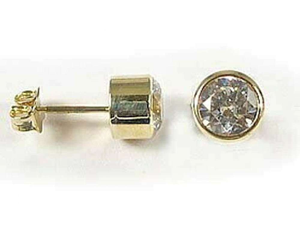 10K 8MM Yellow Gold Bezel Round Cubic Stud Earrings