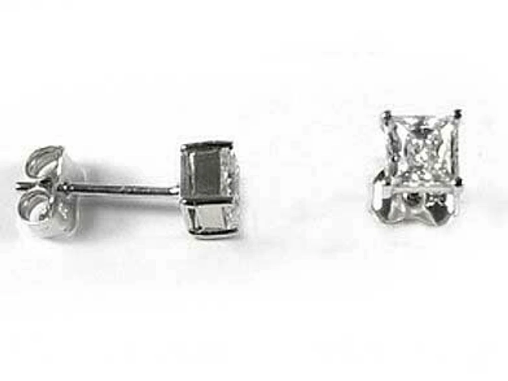 10K 4MM White Gold Princess Square Cubic Stud Earrings