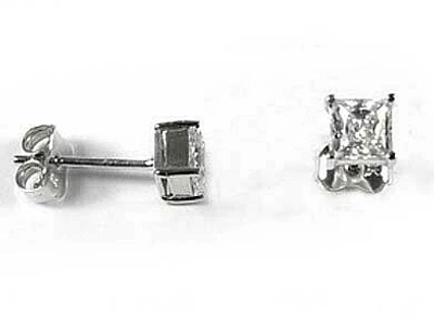 10K 4MM White Gold Princess Square Cubic Stud Earrings