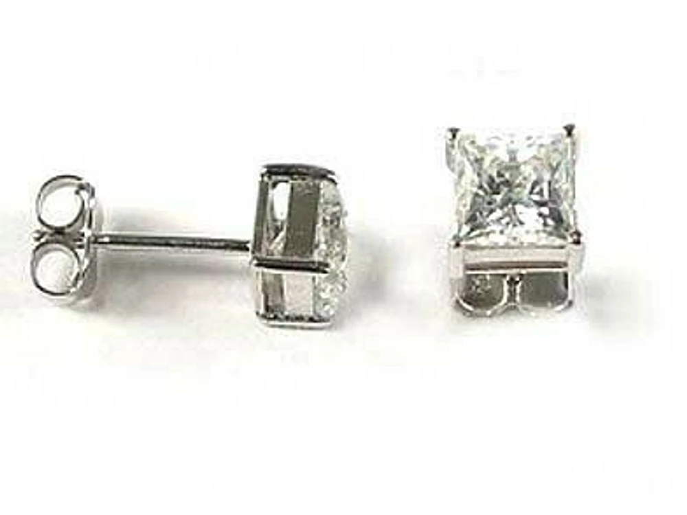 10K 5MM White Gold Princess Square Cubic Stud Earrings