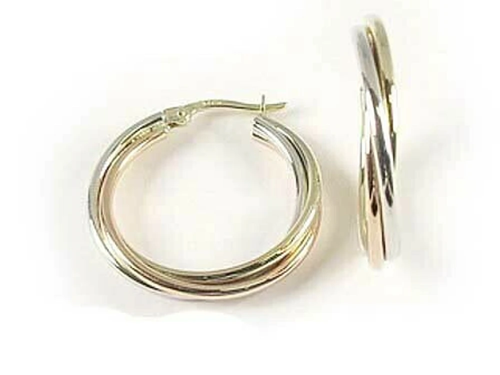 10K Yellow White & Rose Fancy Tri Colour Hoop Earrings
