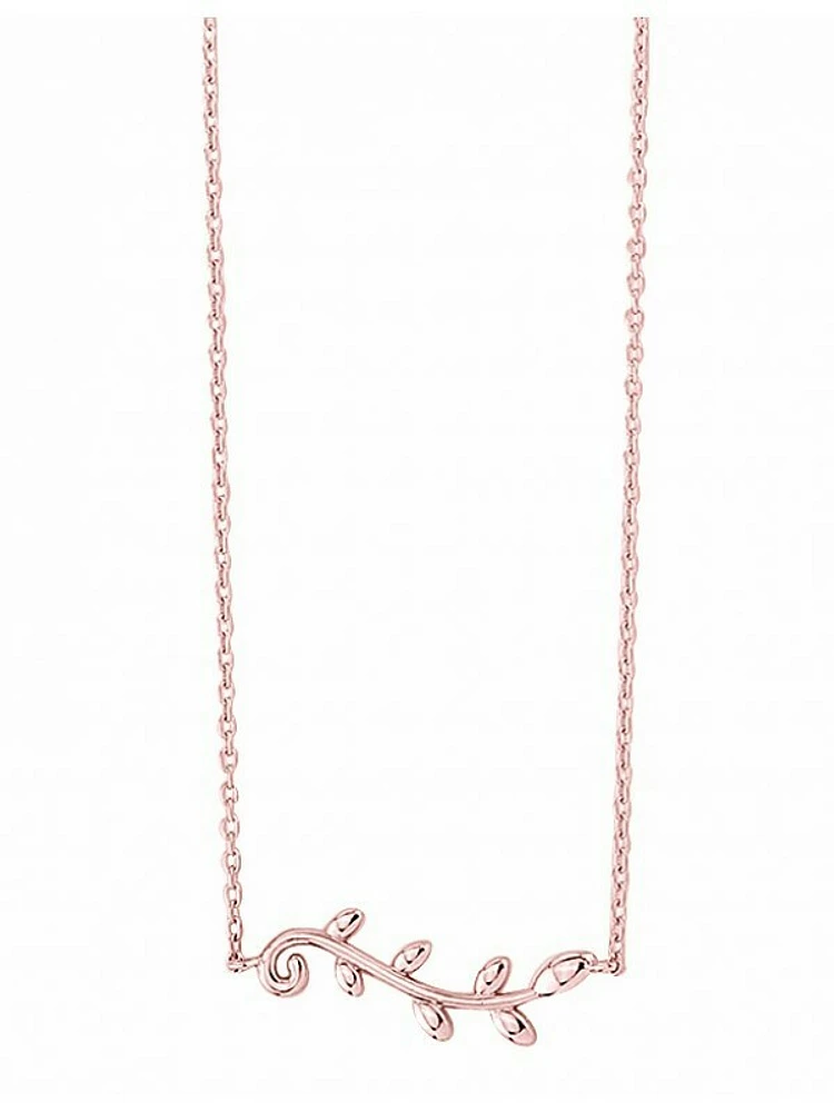 Pink Gold Olive Leaf Necklace 14KT