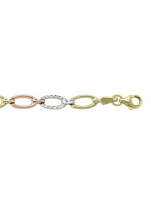 Yellow, White & Rose Gold Tri-Colour Hollow Fancy Link Bracelet 10KT