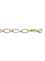 Yellow, White & Rose Gold Tri-Colour Hollow Fancy Link Bracelet 10KT