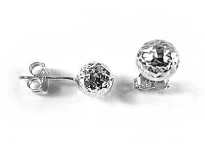 10K  8MM White Gold Shimmer Cut Ball Stud Earrings