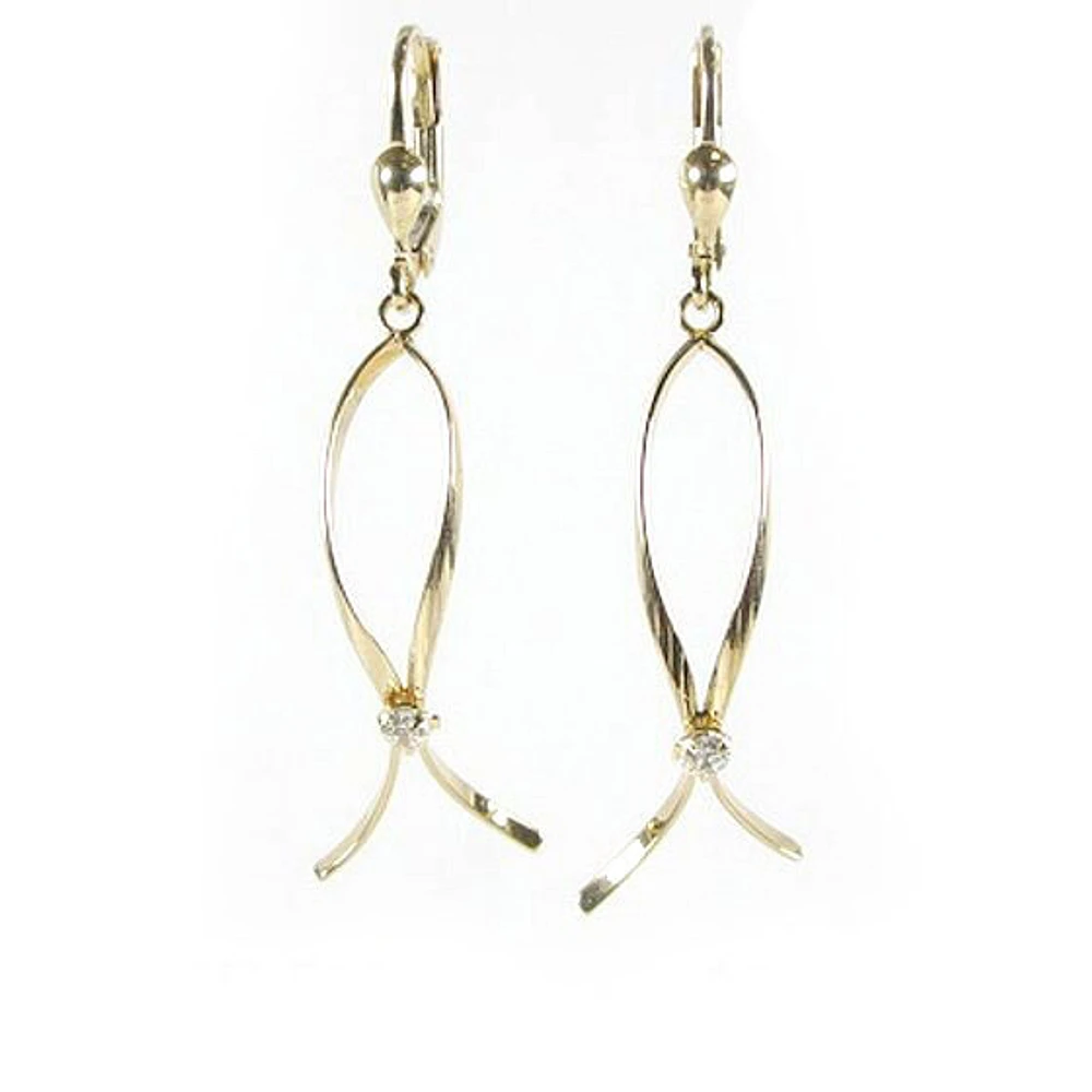 10K Yellow & White Gold Two Tone Cubic Dangle Earrings