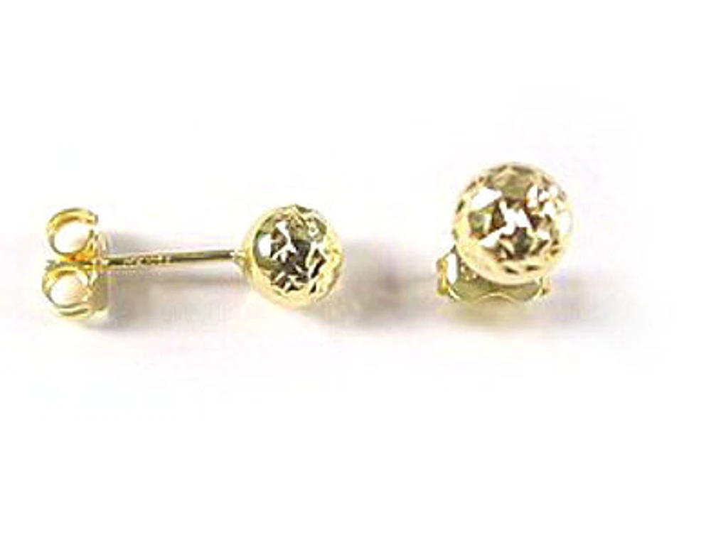 10K 6MM Yellow Gold Shimmer Cut Ball Stud Earrings